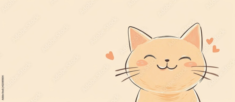 Obraz premium Happy Orange Cat Smiling, Beige Background, Cute Pet, Copy Space