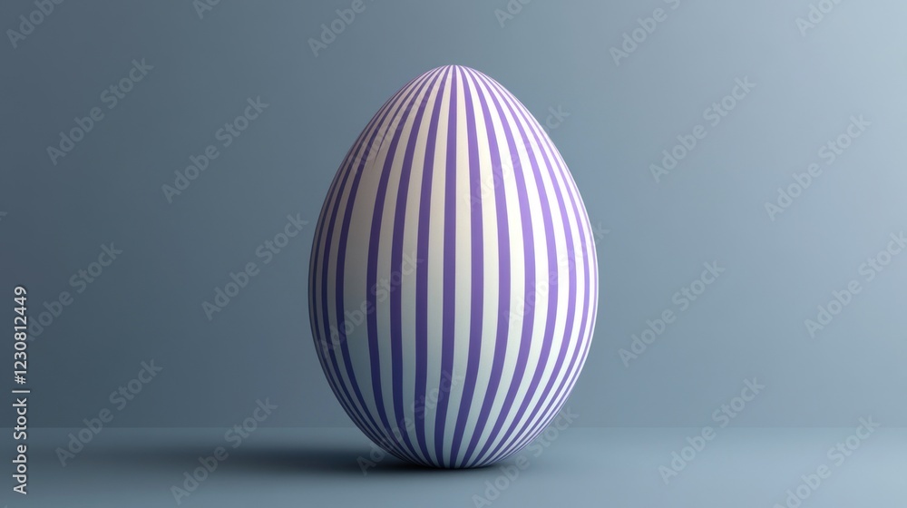 Obraz premium Purple and white striped Easter egg on gray background.
