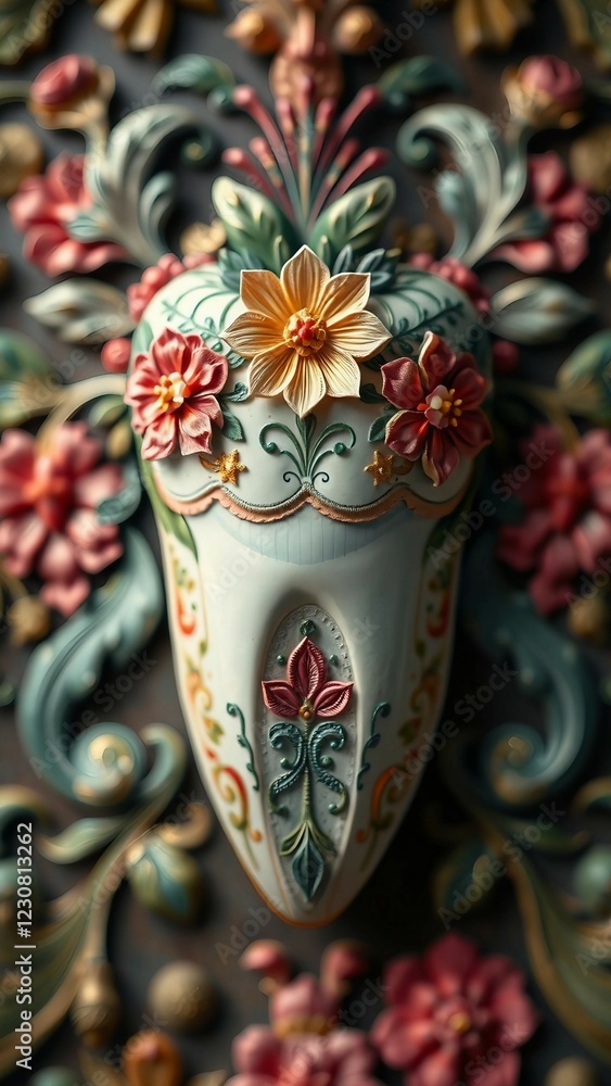 Fototapeta premium Intricate floral tooth design with colorful botanical elements and decorative details vertical
