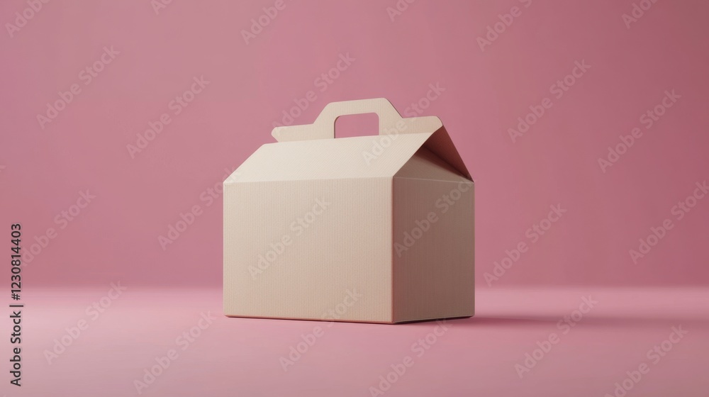Obraz premium Beige Cardboard Takeout Box Mockup - Pink Background
