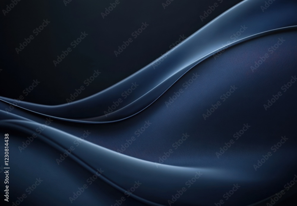 Obraz premium A close-up of the dark blue material, with a black background and a subtle gradient in light blue on top, representing an elegant fabric texture. 