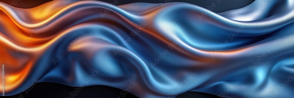 Fototapeta premium Beautiful silky fabric texture creates waves in shades of blue and orange for elegant design