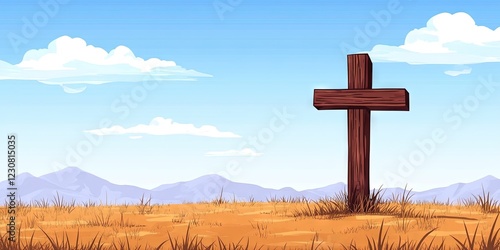 llustration wooden cross in a field  photo