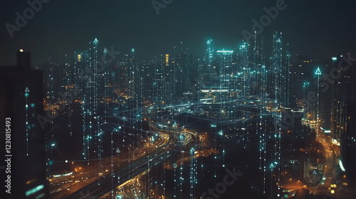 Wallpaper Mural Smart digital Innovation city with connection network reciprocity over the cityscape. of future smart wireless digital city and social media networking systems that connects people with in city Torontodigital.ca