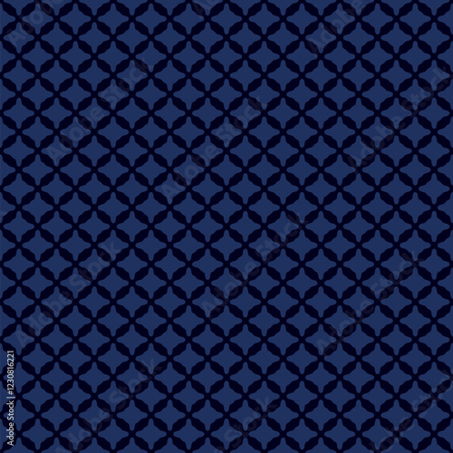 Simple elegant dark blue abstract seamless pattern. Vector geometric texture with repeated elements, curved rhombus shapes, grid, lattice. Subtle mesh background. Decorative design for print, cover