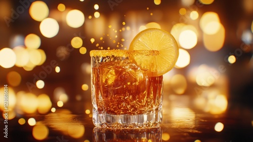 Wallpaper Mural Golden Cocktail with Lemon Slice and Sparkling Background for special celebrations Torontodigital.ca