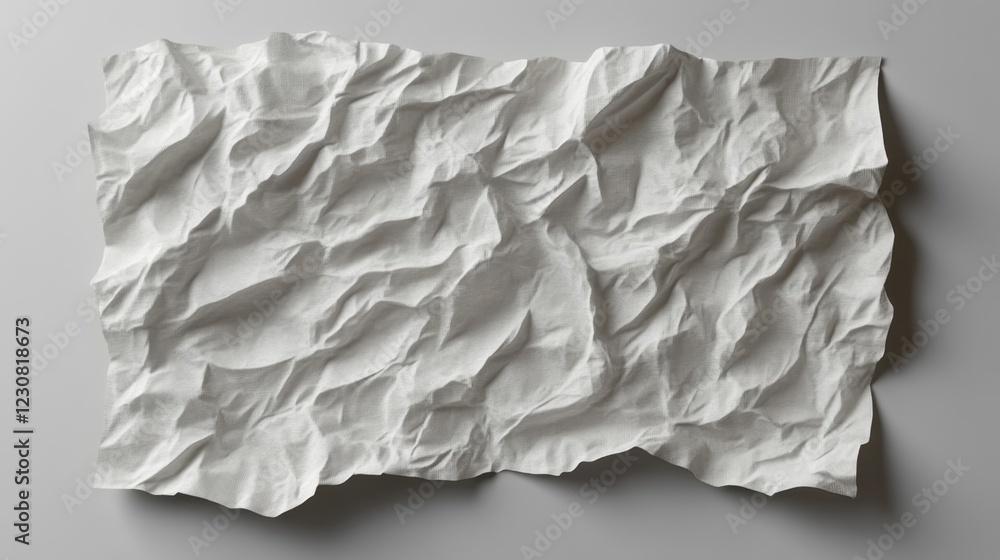Obraz premium A detailed 3D render of a wrinkled paper mockup, showing the folds and texture of the paper, with subtle shadows and reflections emphasizing the wrinkles