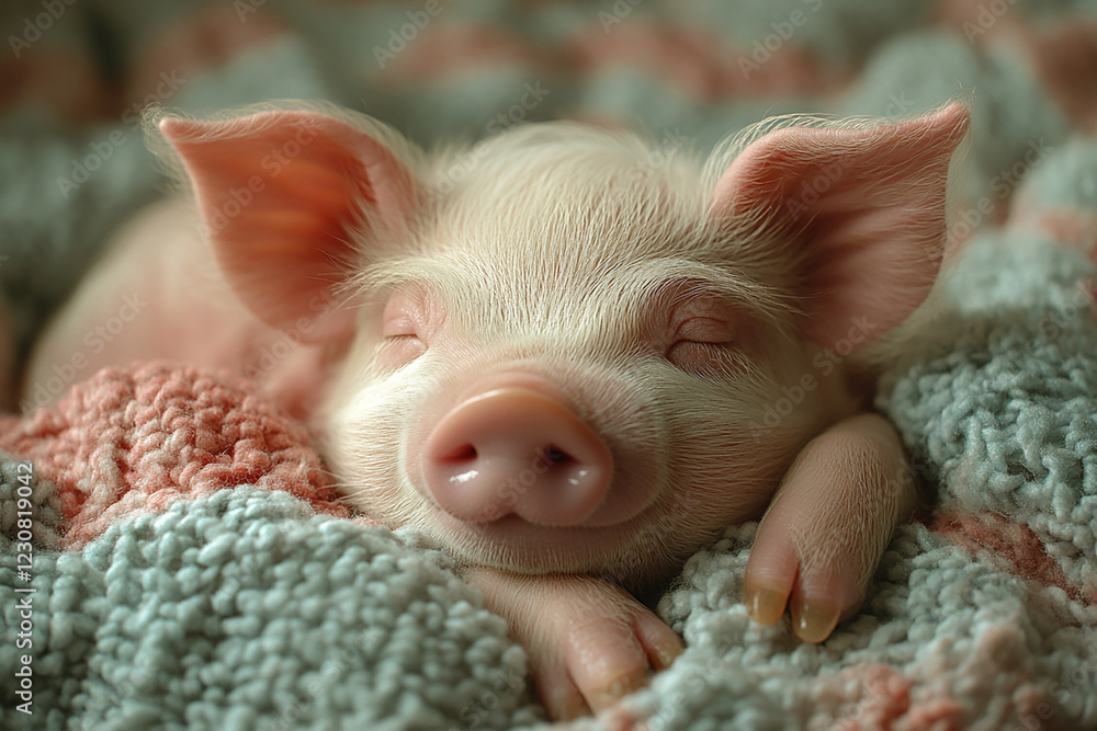 Piglet asleep on a cozy blanket Piglet asleep on a cozy blanket