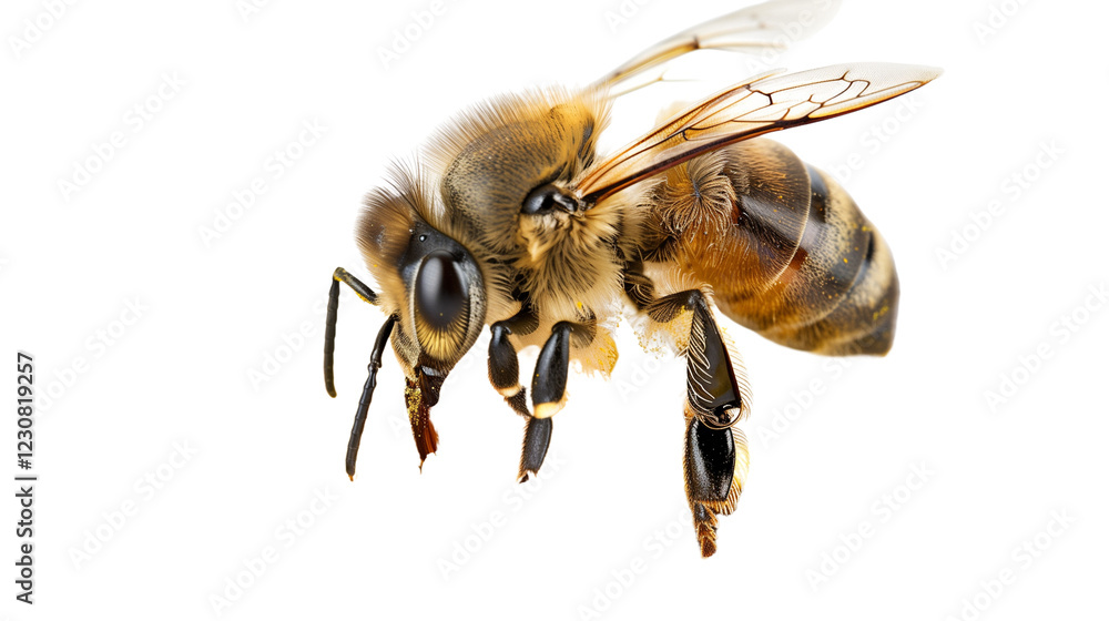 Honey Bee Gathers Pollen From a Flower on a Transparent Background, Showcasing Nature's Hard Worker in Detail Honey Bee Gathers Pollen From a Flower on a Transparent Background, Showcasing Nature's Hard Worker in Detail