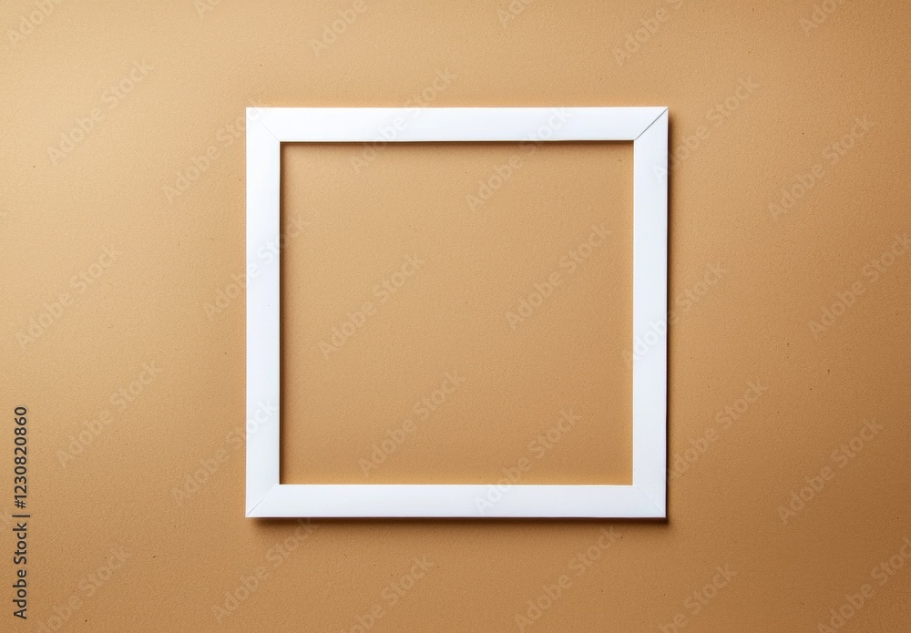 White frame hanging on a warm brown wall, creating an inviting empty space ideal for showcasing design, artwork, or text, offering a simple yet elegant backdrop for various projects White frame hanging on a warm brown wall, creating an inviting empty space ideal for showcasing design, artwork, or text, offering a simple yet elegant backdrop for various projects
