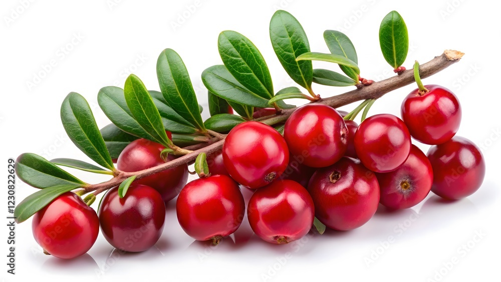 Obraz premium Lingonberries on Branch with Leaves