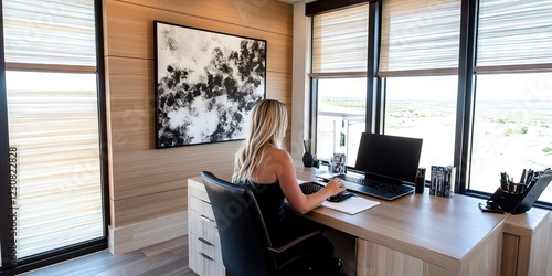 Wallpaper Mural woman working in modern minimalist home office - Torontodigital.ca