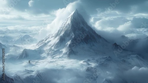 Wallpaper Mural Majestic mountain peak emerges through clouds in serene winter landscape Torontodigital.ca