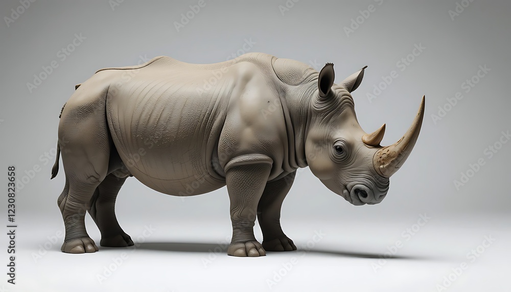 Fototapeta premium Majestic White Rhino: A Sculpted Study in Neutral Tones