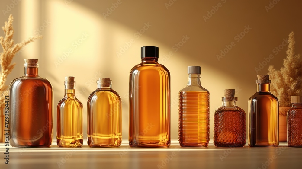 bottles collection mockup, with various bottle shapes and sizes arranged on a clean surface, soft lighting enhancing the bottle textures and details bottles collection mockup, with various bottle shapes and sizes arranged on a clean surface, soft lighting enhancing the bottle textures and details