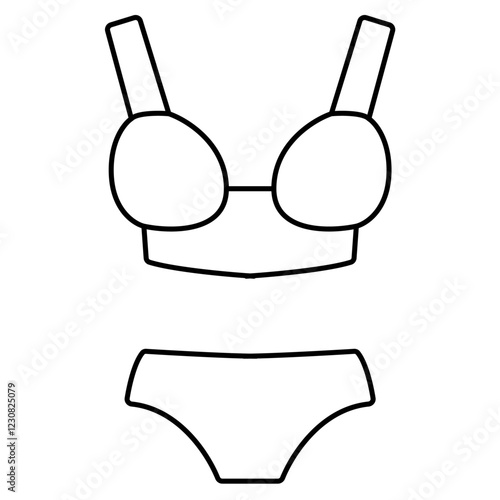 Women’s lingerie set with bra and panties, swimsuit, black and white drawing. Confidence, self-expression, comfort, femininity, empowerment. summer fashion.



