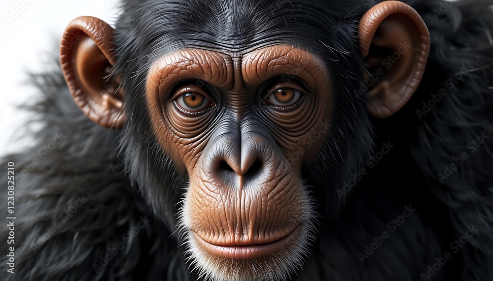 Chimpanzee Portrait: A Detailed, Realistic Study in Dark Hues Chimpanzee Portrait: A Detailed, Realistic Study in Dark Hues