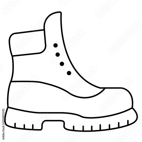Boot icon with a thick sole and high shaft for outdoor wear. outdoor gear branding, hiking ads, and workwear icons. Strength. Durability. The essence of protection, adventure. Gear for exploration a

