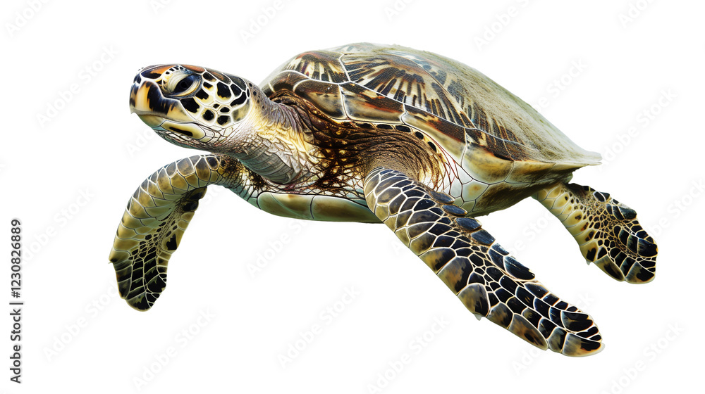 Obraz premium Green Turtle Gracefully Gliding Underwater in a Peaceful Ocean Environment Isolated on a Transparent Background