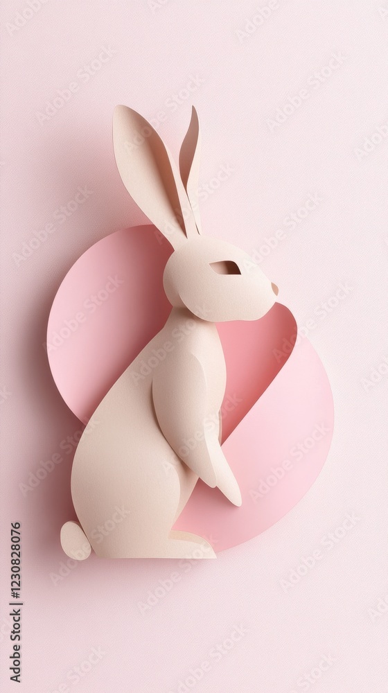 Obraz premium Bunny silhouette cut from textured kraft paper on pastel background for modern decor