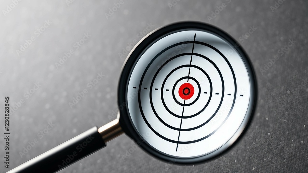 Target board inside magnifier glass on gray background the concept of leading to the goal learn to p Target board inside magnifier glass on gray background the concept of leading to the goal learn to p