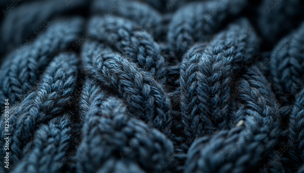 Close-up of textured dark-blue knitted fabric. Close-up of textured dark-blue knitted fabric.