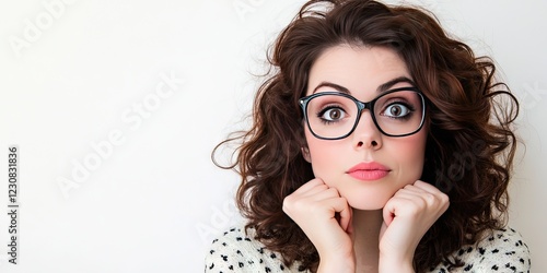 woman nerd with glasses, white background 
