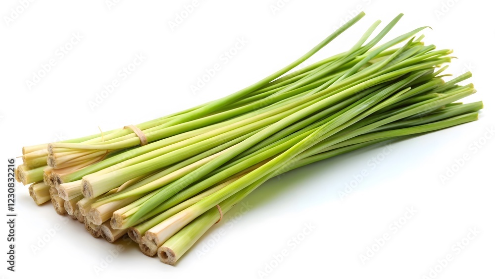 Fototapeta premium Fresh Lemongrass Stalks on White Background