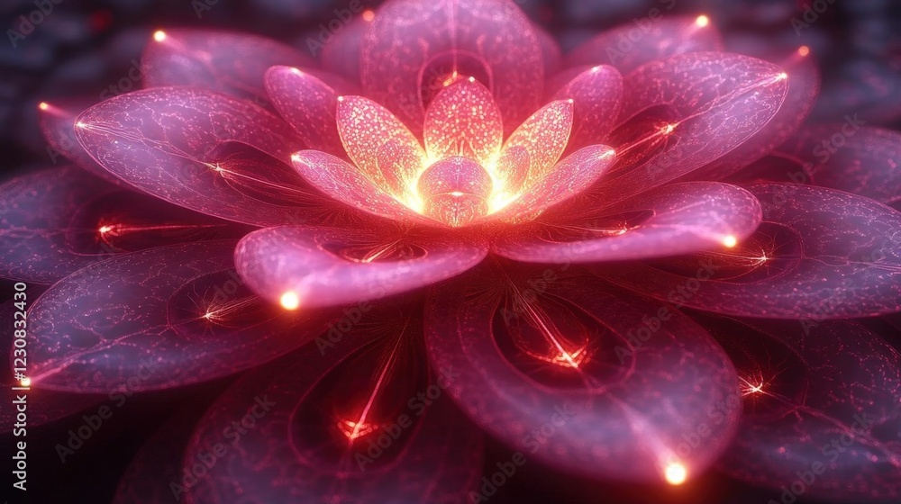 Fototapeta premium Glowing Pink and Red Lotus Flower Digital Art