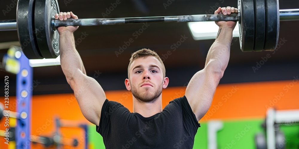 Fototapeta premium man lifting weight barbell over his head