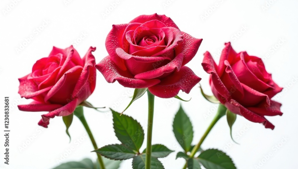 Three dewy roses, isolated on white background, high-resolution, nature, summer Three dewy roses, isolated on white background, high-resolution, nature, summer