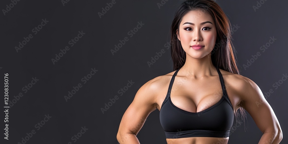 Obraz premium fit athletic asian woman isolated on solid background 