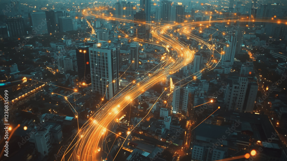 custom made wallpaper toronto digitalSmart digital Innovation city with connection network reciprocity over the cityscape. of future smart wireless digital city and social media networking systems that connects people with in city