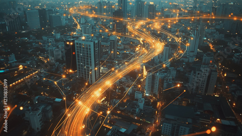 Wallpaper Mural Smart digital Innovation city with connection network reciprocity over the cityscape. of future smart wireless digital city and social media networking systems that connects people with in city Torontodigital.ca