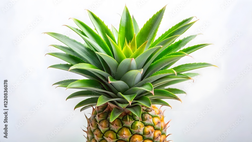 Fototapeta premium Close-up of Fresh Pineapple Top with Green Leaves