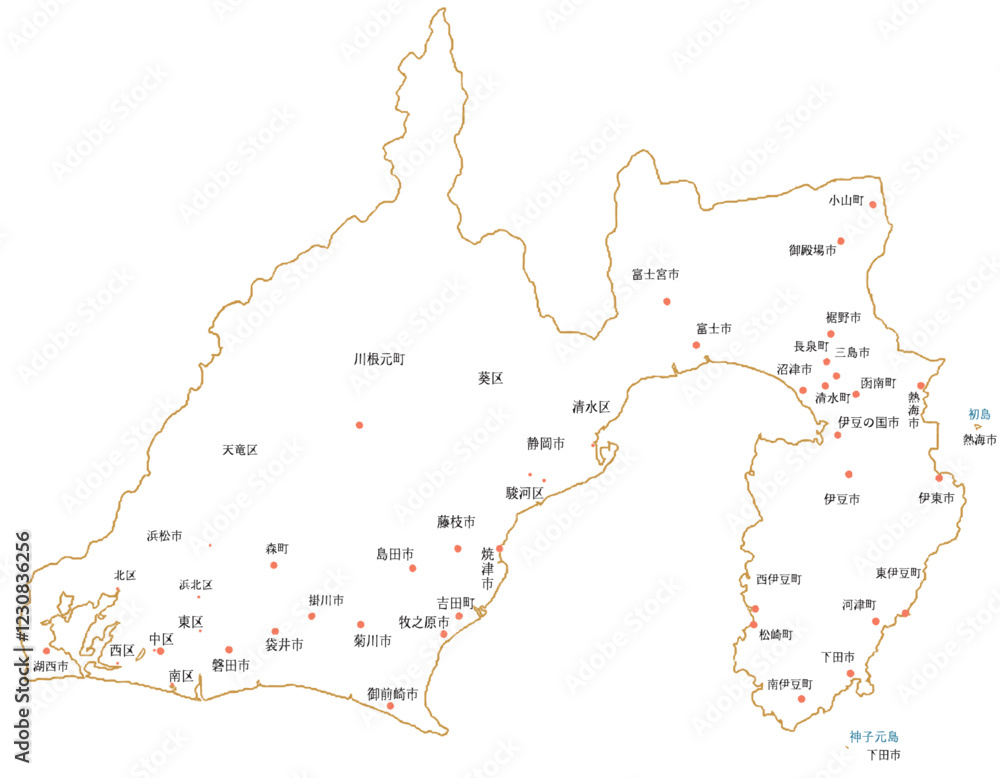 Obraz premium 静岡県 地図 白 斑点 イラスト