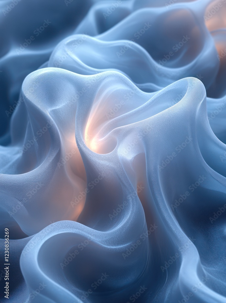 Obraz premium Abstract blue fabric swirls, glowing light, digital art, website background