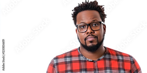 black adult nerd, white background 