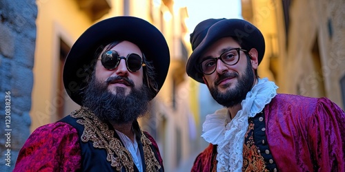 man dressed as leondardo Da Vinci and man dressed as Rembrandt photo