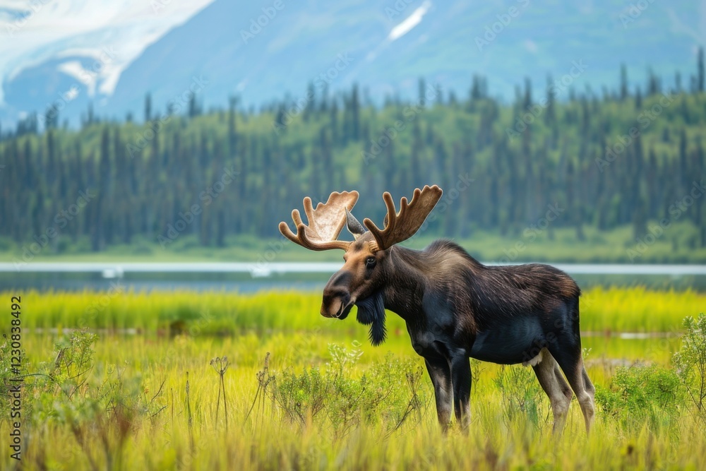Naklejka premium Moose in Its Natural Habitat in Alaska