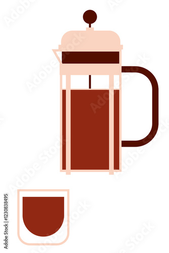 French press coffee maker with coffee. Simple geometric vector design perfect for café branding, kitchen décor, coffee shop menus, modern culinary illustrations, articles, posts for social media photo