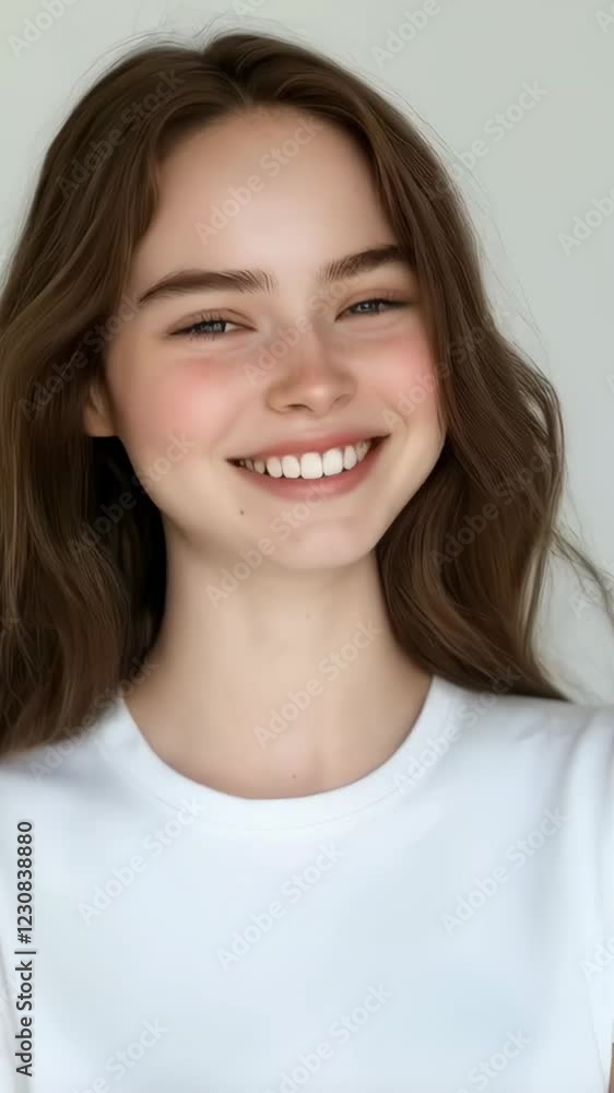 Joyful young woman smiling and laughing in casual shirt Joyful young woman smiling and laughing in casual shirt