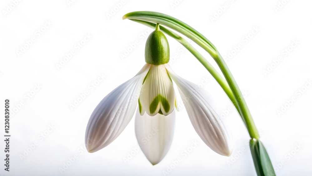 Single Snowdrop Flower on White Background Single Snowdrop Flower on White Background