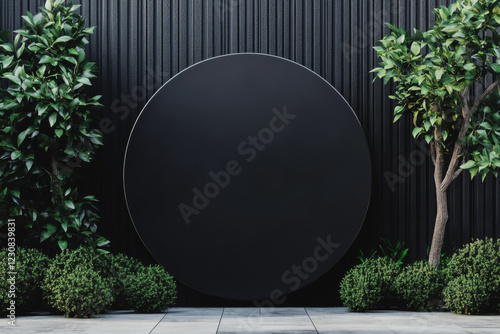 small or medium black outdoor blank circle mockup - photo