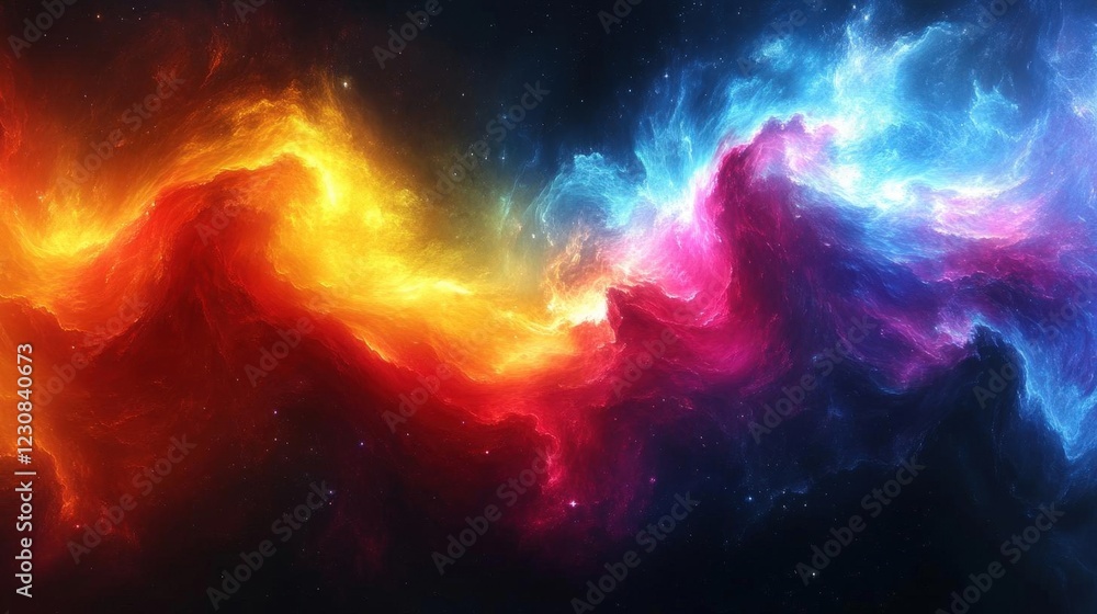 Fototapeta premium Fiery And Icy Nebula Cosmic Art: Red Blue Orange Nebula Space Background