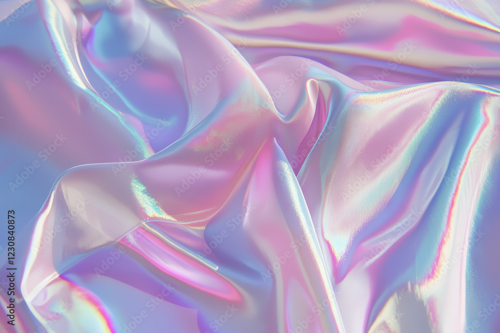 Fototapeta premium Abstract iridescent satin texture with vibrant pastel hues, ideal for modern graphic design and artistic backgrounds