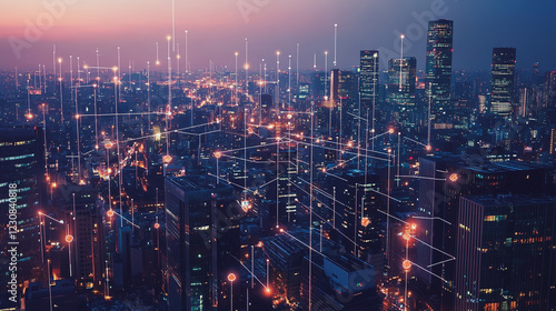 Wallpaper Mural Smart digital Innovation city with connection network reciprocity over the cityscape. of future smart wireless digital city and social media networking systems that connects people with in city Torontodigital.ca