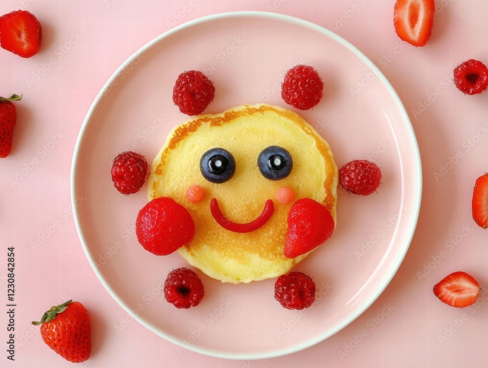 Smiling Pancake Face with Berries Smiling Pancake Face with Berries