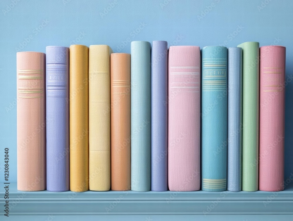 Naklejka premium Pastel Colored Books on a Shelf