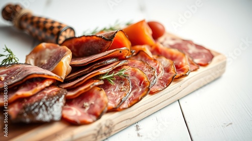 Gourmet Sliced Meats on Wooden Board - High-Resolution Food Photography